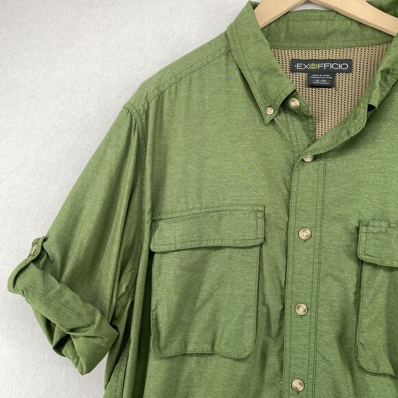 EXOFFICIO Shirt Mens XL Air Strip Roll Tab Sleeve UPF30 Fishing Hiking Green - Picture 1 of 16